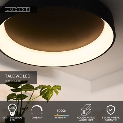 Lucide TALOWE LED - Plafonnière - Ø 80 cm - LED Dimb. - 1x80W 3000K - Zwart